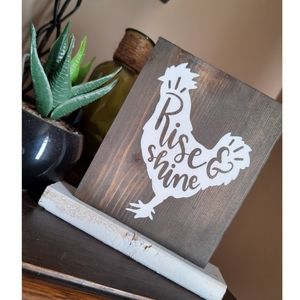 Rustic Rooster Rise and Shine Wood Table Top Sign